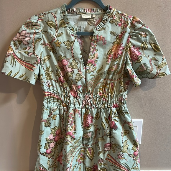 Spartina 449 Seafoam Sugar Mill Peacock Floral Olivia Poplin Dress Size Small - Picture 2 of 11